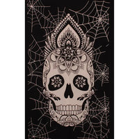 Zest For Life Tapestry Black & White Spider Webs Skull