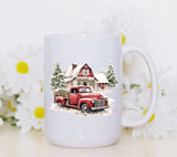 Red Truck Christmas Farmhouse Holiday 15oz Coffee Mug