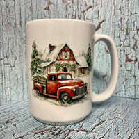 Red Truck Christmas Farmhouse Holiday 15oz Coffee Mug