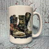 Military Combat Boots Watercolor Flag 15oz Coffee Mug