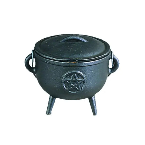 Pentagram Cast Iron Cauldron w/ Lid 4.5 in