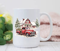 Red Truck Christmas Farmhouse Holiday 15oz Coffee Mug