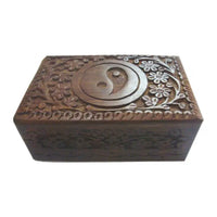 Ying Yang Carved Wooden Box w/ Front Design (6 X 4)